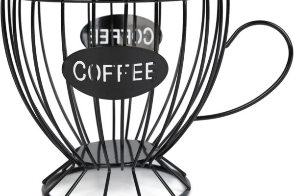 Coffee Pod Holder,Large K-Cup & Nespresso Capsule Organizer, Coffee Capsule Basket, Metal Coffee Bar Organizer for Kitchen Dinning Room Office Home Cafe Hotel (Black-Tea Cup )