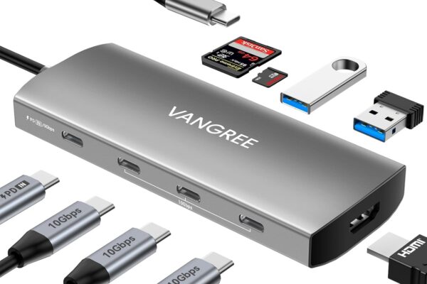 USB C to USB C Hub 10Gbps, 3 USB 3.2 Gen 2 Ports, 4K@60Hz HDMI, 100W PD, 2 USB 3.0 & SD/TF Card Reader, USBC Splitter Multiport Adapter for MacBook Pro/Air, iMac, iPad Pro(Not Support Type-C Monitor)