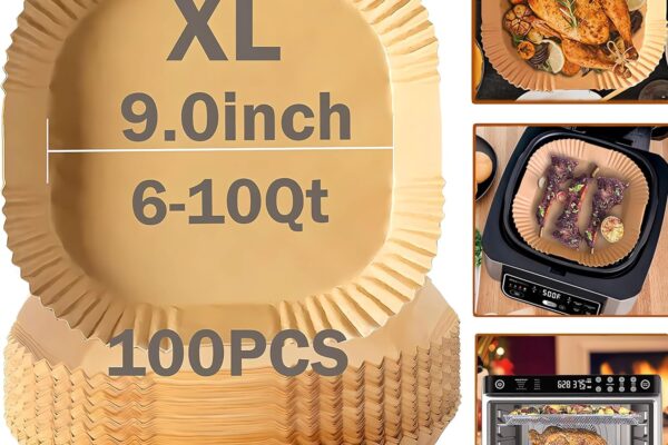 Air Fryer Disposable Paper Liner, Natural Baking Parchment Paper Air fryer liners,Thickened Oil-Proof High Temperature,for Air Fryers,Ovens,Pan and Microwaves (9inch-XL-Thick, square-Brown)