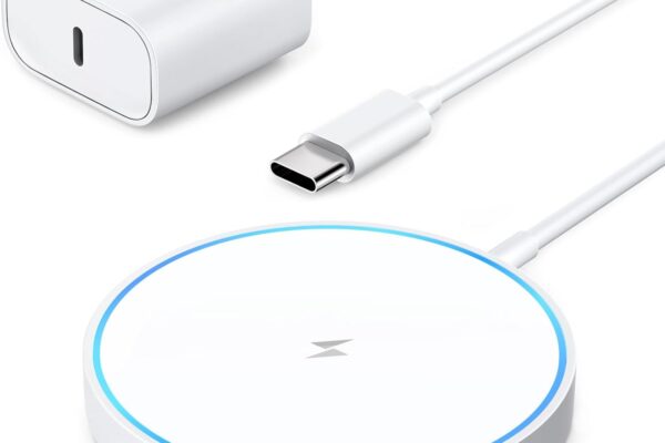 Magnetic Wireless Charger Fast Mag Safe Charger Compatible with iPhone 16/15 Pro Max/15 Pro/15/15 Plus/14/13/12 Series, 2024 Upgraded Mag-Safe LED Charging Pad with 20W Type-C Adapter (White)