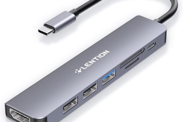 LENTION USB C Hub with 100W Charging, 4K HDMI, Dual Card Reader, USB 3.0 & 2.0 Compatible MacBook Pro, New Mac Air/Surface, Chromebook, More, Stable Driver Adapter (CB-CE18, Space Gray)