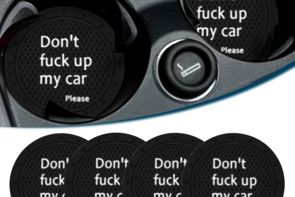 4PCS Car Cup Coaster, Universal Non Slip Cup Holder Embedded Coaster, PVC Car Cup Holder Insert Coaster, Funny Trick Decorative Gift, Interior Accessories, Suitable for Most Car Interior, Black