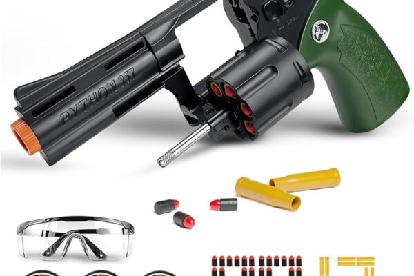 Soft Bullet Toy Revolver Toy Pistol Gun, Shell Ejecting Toy Gun with 80 Bullets Educational Model Fake Revolver for Boys and Girls Aged 6 7 8 9 10+ (Green)