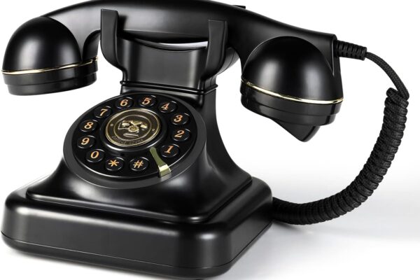 Retro Landline Phone 1960’s Vintage Corded Dial Button Phone Classic Old Telephone Antique Phones with Redial Function for Home Office (Black)