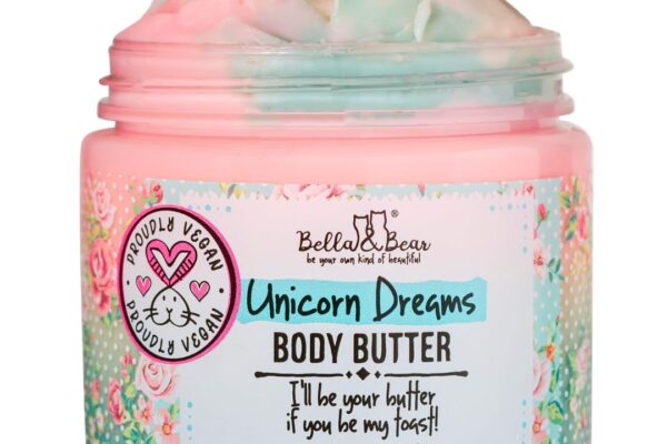 Bella & Bear Unicorn Dreams Body Butter – Skin Care Vegan, Cruelty-Free, Nourishing Butter Cream – Hydrating & Moisturizing Skincare – All Skin Types – Mango & pineapple with a hint of vanilla