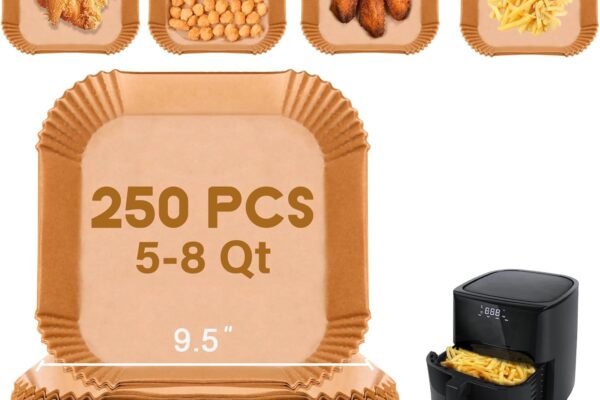 Disposable Paper Liner Square 250Pcs for 5 to 8 Qt Air Fryer Baskets, Non-stick Oil-proof Parchment Liner Cooking Paper