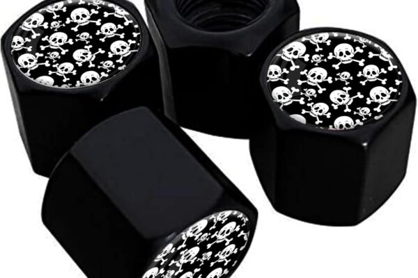 Metal Tire Valve Stem Caps 4 Pack,Car Wheel Stem Caps, Aluminum Universal Air Valve Covers for Cars, Trucks, SUVs, Bikes, Motorcycles, Bicycles(Skull Bone)
