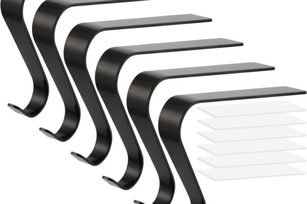 HMASYO Christmas Stocking Holders for Mantel Set of 6, Black Metal Fireplace Stocking Holders, Non-Slip Stocking Mantel Hangers Hooks for Christmas Party Decoration