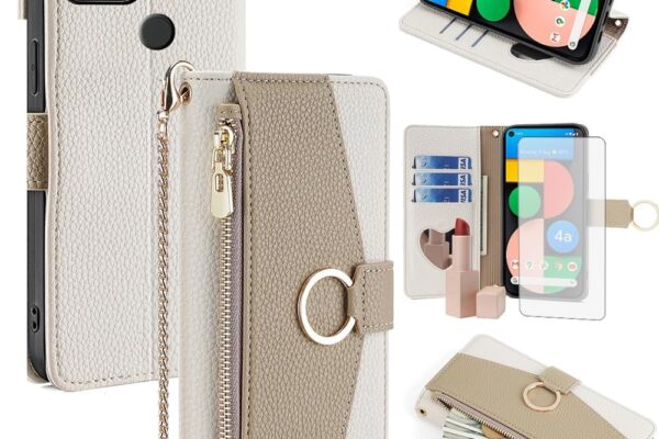 Asuwish Phone Case for Google Pixel 4a 5G 6.2 Wallet Cover with Screen Protector and Mirror Flip Cover Ring Card Holder Crossbody Strap Cell Pixel4a5G UW Pixel4a 5G Pixle a4 G5 4a5G Women Girls White
