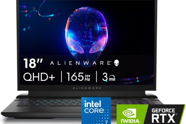Alienware M18 Gaming Laptop – 18-inch QHD+ 165Hz 3ms Display, Intel Core i7-14700HX, 16GB DDR5 RAM, 1TB SSD, NVIDIA GeForce RTX 4070 8GB GDDR6, Windows 11 Home, Onsite Service – Dark Metallic Moon