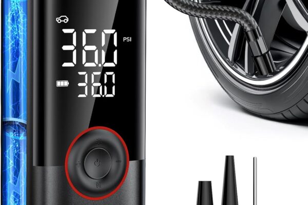 OMQ Tire Inflator Portable Air Compressor, 150PSI Smart Air Pump for Car Tires with LED Light, Cordless Tire Pump with Digital Pressure Gauge, Tire Inflator for Car, Bike, Motorcycle, Ball