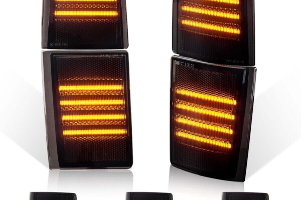 Gempro Sequential Amber LED Corner Side Marker Turn Signal Lights for 1988-1993 Chevy C1500 C2500 C3500 K1500 K2500 K3500 Pickup Truck Front Uper & Lower Grill Lights, 4PCS (Smoked Len)