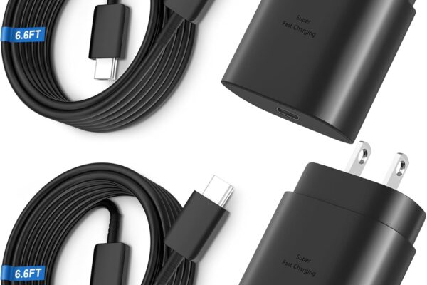 Super Fast Charger Type C, 25W USB C Wall Charger Fast Charging for Samsung Galaxy S25 Ultra/S25/S25+/S24+/S24 Ultra/S24/S24+/S23 Ultra/S22 Ultra/S21 Ultra with 6.6FT Long Type C Charger Cable 2Pack