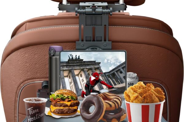 Car Back Seat Tray Table-Stable Auto Backseat Food Trays Desk for Rear Passenger Road Trip Eating & Work, Multifunctional Adjustable Travel Tray with Phone Drink Holder for Laptop iPad