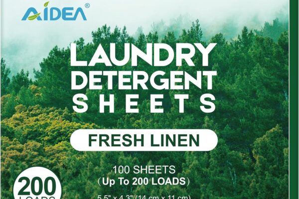 AIDEA Laundry Detergent Sheets, Washer Sheet Detergent, No Plastic Jug, Laundry Soap Sheet For Travel, Home Washing, Fresh Scent-(200 Loads) 100 Sheets