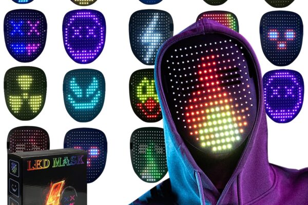 Led Mask with Gesture Sensing, Light up Face Transforming Mask for Halloween Xmas Costume Party