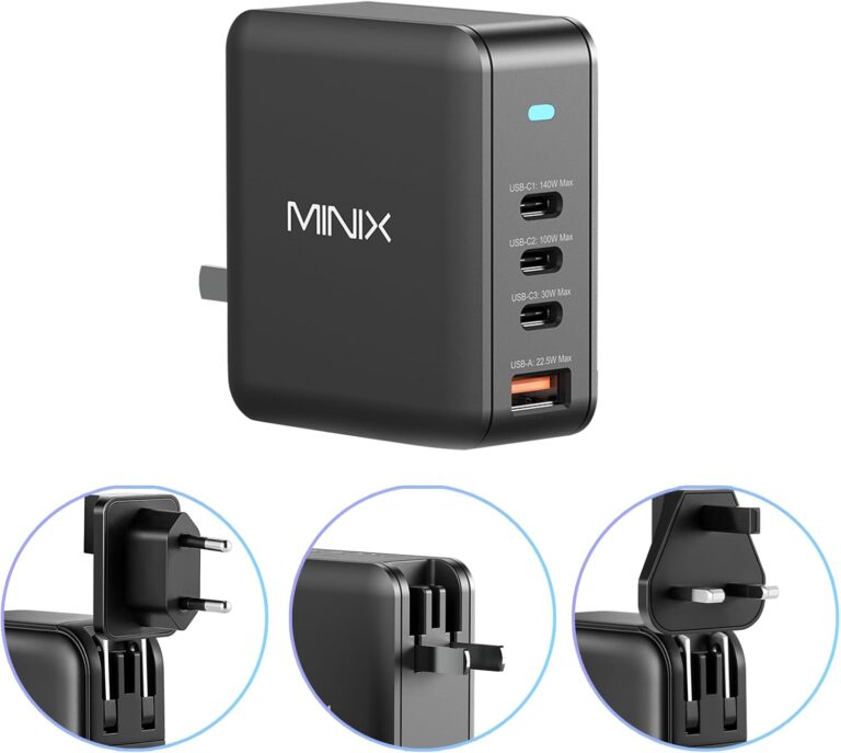 MINIX 165W USB C Charger,GaN II Charger PD3.1 Max 140W,Turbo 4-Port Charging Adapter, Fast Charging Station, Compatible with MacBook Pro/iPad Air/iPhone15 14 13Pro Max/Galaxy S24 Ultra and More