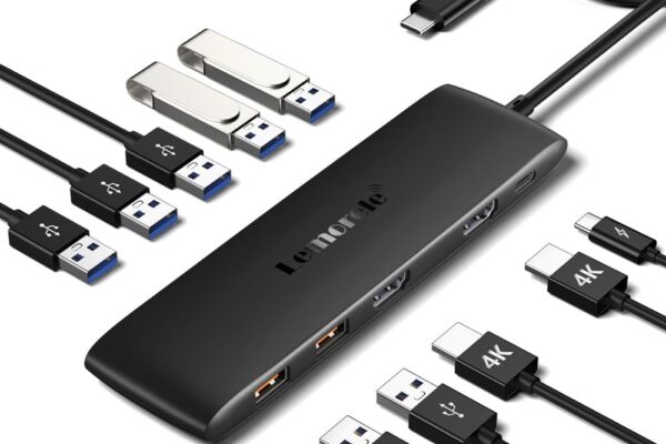Lemorele 10 -in-1 USB C Docking Station for Laptop Dell Mac HP Lenovo, 10Gbps USB C Hub with 2 HDMI 4K, 4*USB 3.1 10Gbps Data Port, 100W PD Charging, 3 USB 2.0 for Keybord, Mouse