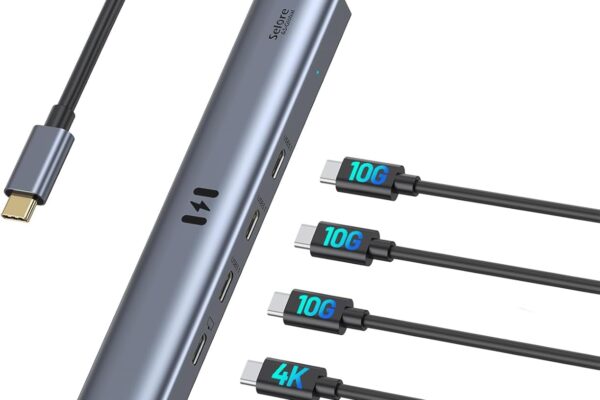 10Gbps USB C Hub with 4K@60Hz Video Display, Selore 5 Ports USB C Splitter 100W PD Charging, C Port Data Transfer, Dongle Multiport Adapter for MacBook Pro, iPad, Dell, HP, and More
