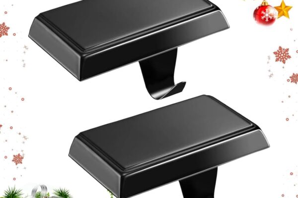 Christmas Stocking Holder Bases – Mantel Stocking Hangers Hanging Hooks for Fireplace Stand Hanger Holder Weighted Hangers for Xmas Holiday Decoration (2 Black, 2)