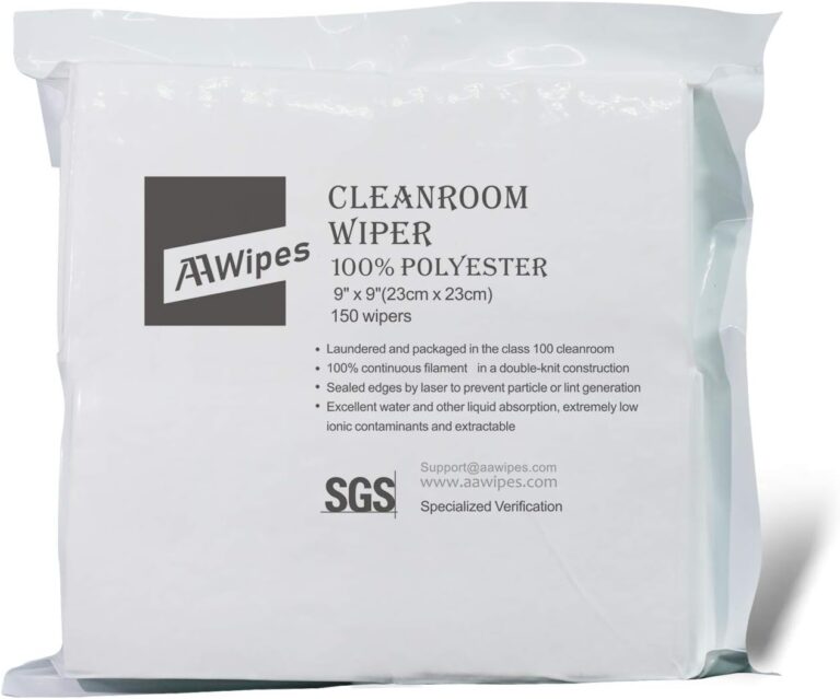 AAWipes Cleanroom Cloth Wipes 9″x9″ (Bag of 150 Pcs) Double Knit 100% Polyester Wipers Lint Free Cloths with Ultra-fine Filaments, Laser Sealed Edge, Class 100 Cloths, Ultra-soft Wipes CP14009