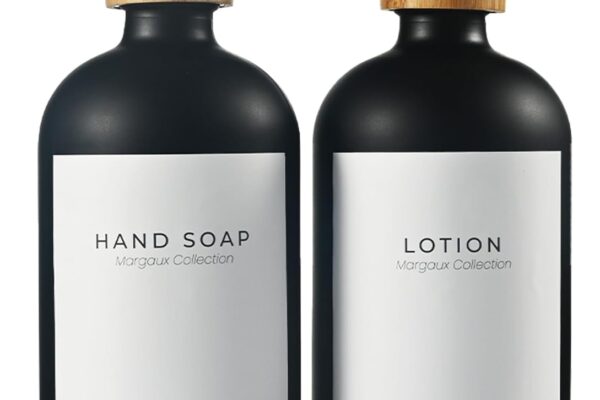 MaisoNovo Soap Dispenser 3-Piece Set | 16.9oz Black Bottles with Black Bamboo Pumps
