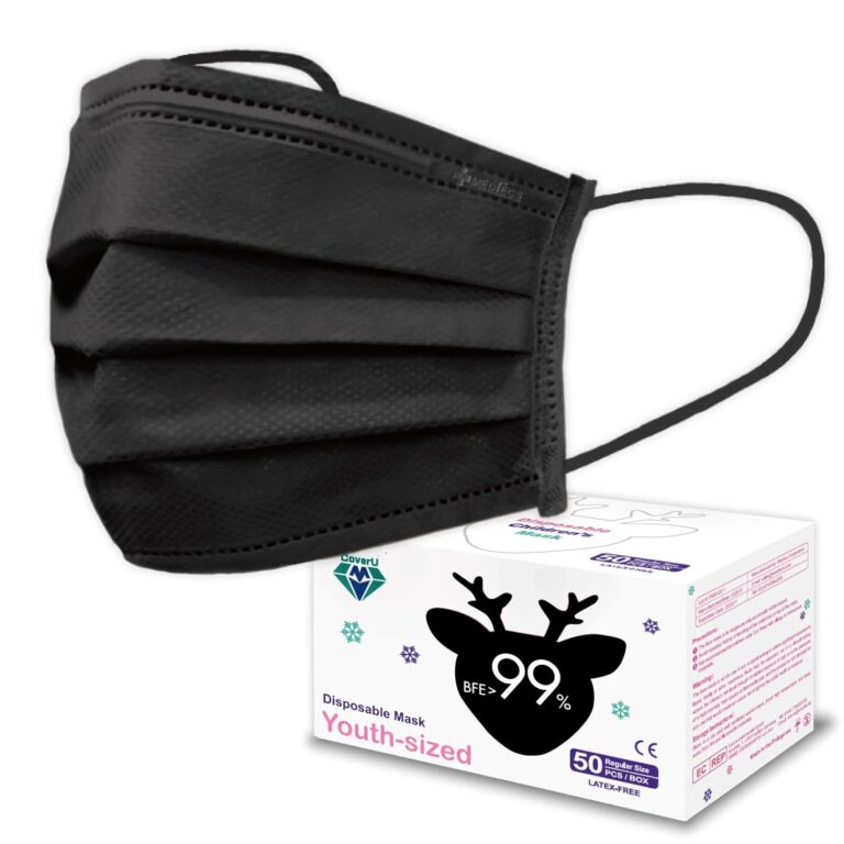 Medtecs Kids Face Mask Disposable – 2 Sizes Option (Child/Youth) 50 PCs – Comfy 3-Ply Breathable Children Masks, The Better Choice – Youth | Black