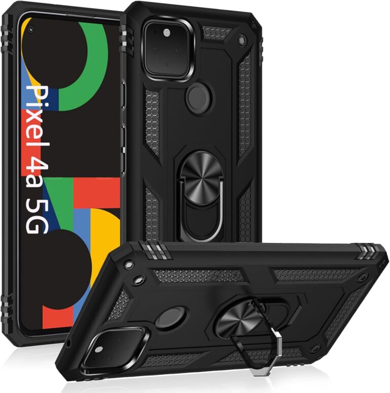ADDIT Phone Case for Google 4a 5G,Google Pixel 4a 5G Case, Military Grade Protective Google Pixel 4a 5G Cases Cover with Ring Car Mount Kickstand for Google Pixel 4a 5G – Black