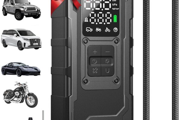 Tire Inflator Portable Air Compressor – 4X Faster 160 PSI Portable Air Pump for Cars – Cordless Tire Inflators with Gauge – Portable Tire Inflator for Car, Pickup, Bike and More