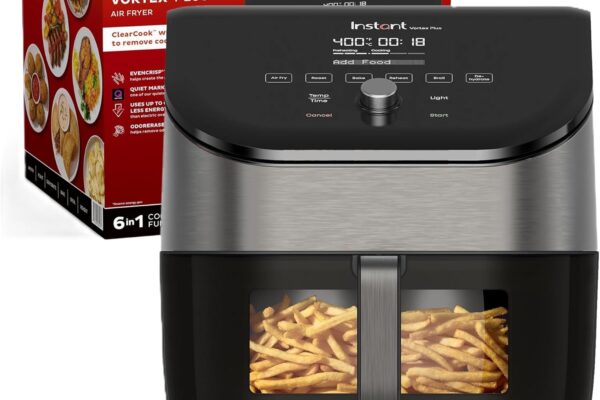 Instant Vortex Plus 6QT Air Fryer with Odor Erase Technology, 6-in-1 Functions that Crisps, Roasts, Broils, Dehydrates, Bakes & Reheats, 100+In-App Recipes, from the Makers of Instant Pot,1700W,Black