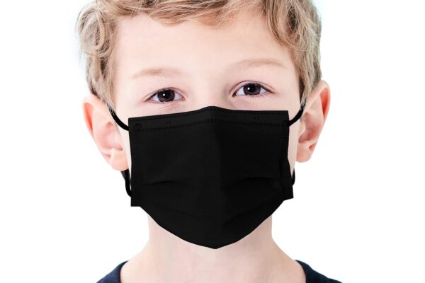 Kids Disposable Face Mask 50 Pack Ages 5-12 Filter 3-Layer Safety Face Masks for Kids Daily Use.All Metal Nose Clips(Black)