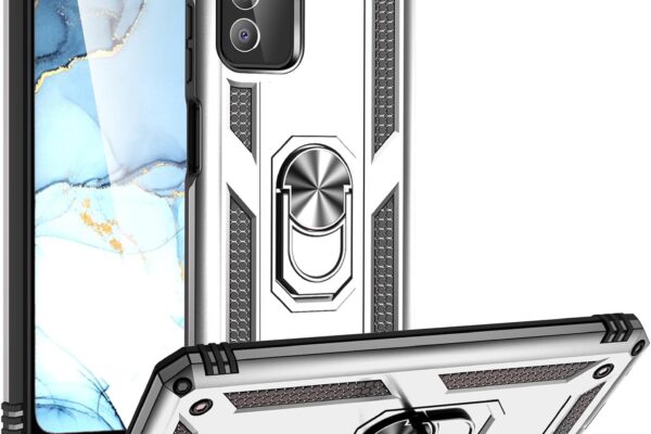 Military Grade Drop Impact for Samsung Galaxy A03S Case 360 Metal Rotating Ring Kickstand Holder Armor Heavy Duty Shockproof Case for Galaxy A03S Phone Case (Silver)
