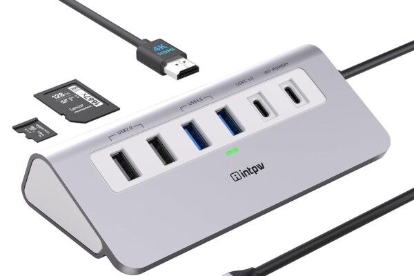USB C Hub, INTPW 9-in-1 USB C Hub Multiport Adapter with 4K HDMI, PD 100W, Type-C and 2 USB A 3.0 5Gbps, 2 USB A 2.0, SD/TF Card Reader, Aluminum USB Hub for Laptop, iPhone 16/15 Series, MacBook, iPad