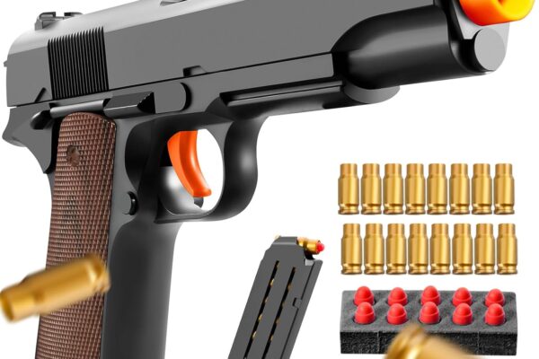 Soft Bullet Foam Shell ejecting Blasters Pellet Ball Pistol Realistic Toy Dart Hand Gun Cool Stuff That Look Real Fake Model Stress Shot for Age Year Old Boy Teen Teenager Gift Idea