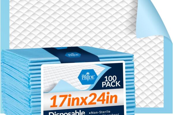 Medpride Disposable Underpads 17” x 24” (100-Count) Incontinence Pads, Bed Covers, Puppy Training | Thick, Super Absorbent Protection for Kids, Adults, Elderly | Liquid, Urine, Accidents