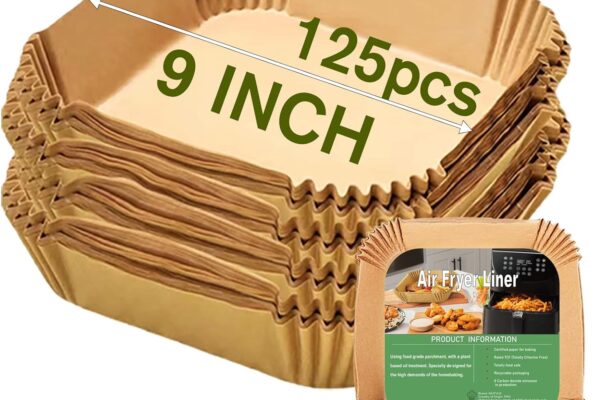 Large Air Fryer Disposable Paper Liners Square 9 Inch, 125 Pcs Parchment paper liner for 5-8QT Air fryer, Oil-proof, Water-proof, Parchment Baking Paper for Baking Roasting Microwave