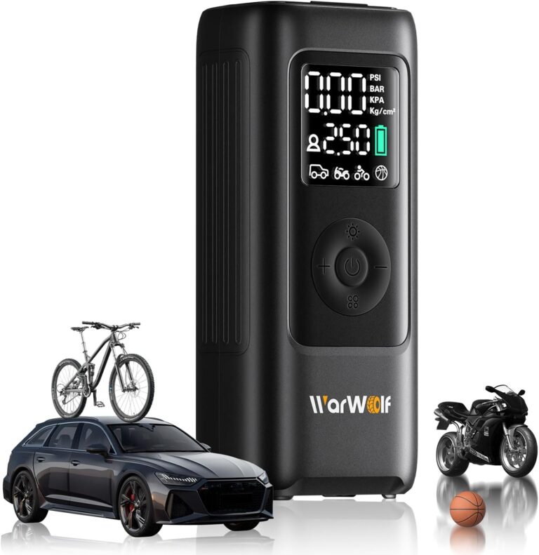 160PSI Tire Inflator Portable Air Compressor – 48LPM Fast Air Pump for Car Tires: SUV, Light Truck, Motorcycle, Bike, 10000mAh with Auto Shut-Off, Digital Gauge, 12V Car Adapter, LED Light