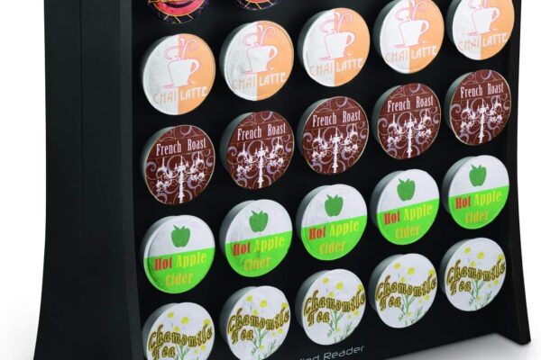 Mind Reader Single Serve Coffee Pod Storage, 50 Coffee Pod Capacity, Countertop, Double-Sided, 12″L x 4″W x 14″H, Black