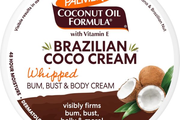 Palmer’s Coconut Oil Formula Brazilian Coco Cream with Vitamin E, 8.8 Fl Oz, Whipped Bum, Bust & Body Cream, Helps with Skin Tightening & Firming