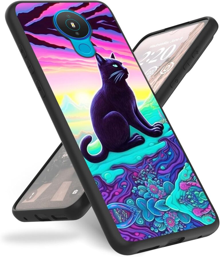 Case for Nokia 1.4 Phone Case,Slim Anti-Scratch Shockproof Durable Black Silicone Protective Cover Case for Nokia 1.4 6.52 Inch,Cat Mandala Floral