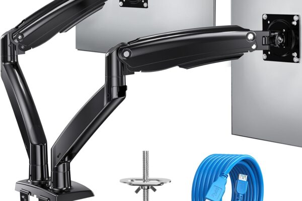 HUANUO 13 to 40 Inch Dual Monitor Arm for 2 Ultrawide Screens, Height Adjustable Full Motion Stand with 2 USB Port, VESA 75/100mm Mount, Holds up to 26.4lbs per Arm, Black