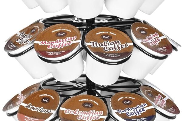 K-Cup Pod Carousel Holder and Organizer for 36 Pods – Spins 360 Degrees, Detachable, Modern Metal Design in Black for Home and Office Counters