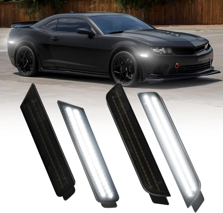 AUTOONE LED Side Marker Lights White Compatible With 5th Gen Chevrolet Camaro 2010-2015, Front & Rear Fender Side Markers, Smoked Lens Driver & Passenger Side Bumper Lights, 4PCS
