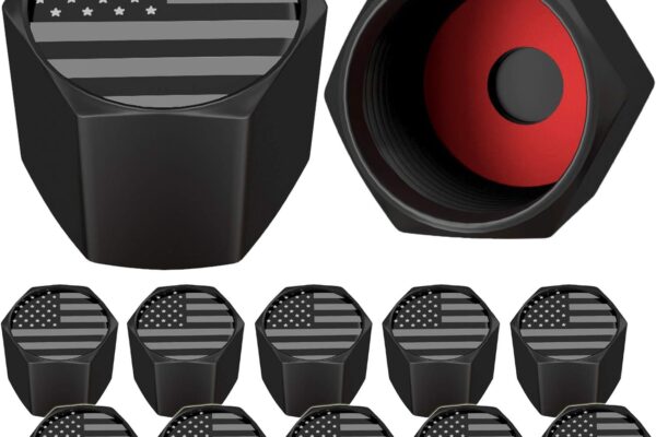 American Flag Tire Valve Stem Caps, USA with O Rubber Ring, Universal Stem Covers for Cars, SUVs, Bike, Bicycle, Trucks, Motorcycles, Airtight Heavy Duty (12 Pack) (Black Gray USA (12 Pack))