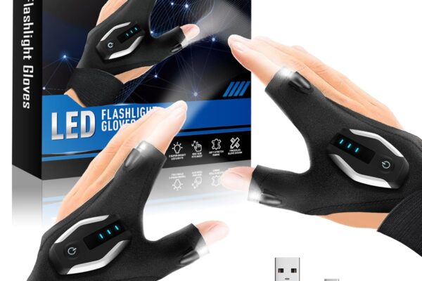 Gifts for Men, LED Flashlight Gloves, Anniversary Birthday Gifts for Men Dad Husband Him Boyfriend Husband, Camping Essentials Cool Gadgets Tools for Fishing Repairing