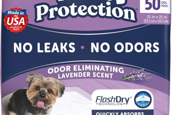 Hartz Home Protection Lavender Scented USA Made Dog Pads, 50 count, Super Absorbent & Won’t Leak, Odor Eliminating