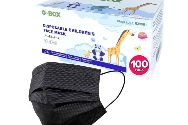 Kids Face Masks, Children’s Face Masks Disposable, 3-Layer, Cute Cartoon Patterns(100-pcs) (Charcoal Black)