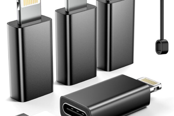 MFi Certified 27W USB C to Lightning Adapter (4 Pack) – Fast Charging Data Sync, Lightning to USB Type C Cable Adapter for iPhone14/13/12 Series, iPad, AirPods, with Anti-Lost Loop, Not for Audio/OTG