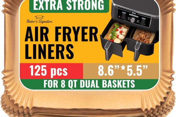 Air Fryer Liners for Ninja Foodi Dual – 125Pcs Disposable Parchment Paper for Ninja DZ201 DZ401, Instant Pot Vortex Plus, PowerXL Vortex – Non-Stick and Oil Proof for Easy Cleanup by Baker’s Signature