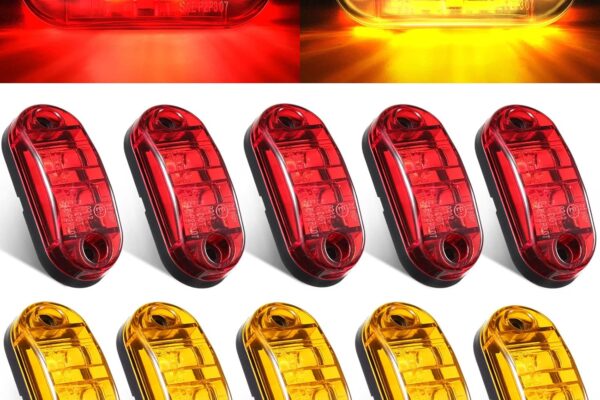 Tallew 10 Pcs 2.5 Inch LED Trailer Lights 2 Diode Waterproof LED Trailer Side Marker Oval Signal Running Lights for Truck Boat Rv(Amber, Red)